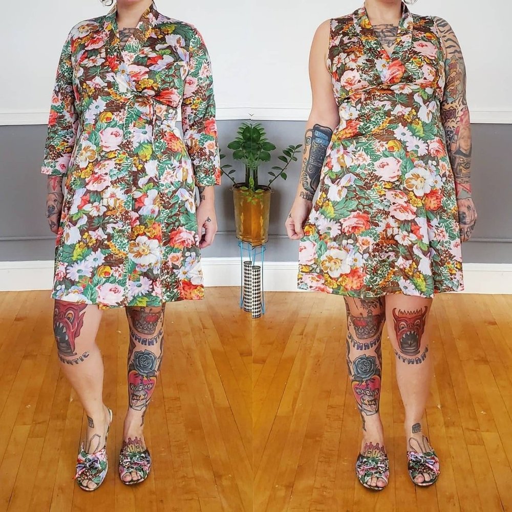 60s Vanity Fair 3 Piece Floral Nightgown Robe & Slipper Set